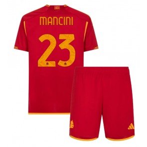 AS Roma Gianluca Mancini #23 Hemmaställ Barn 2023-24 Kortärmad (+ Korta byxor)